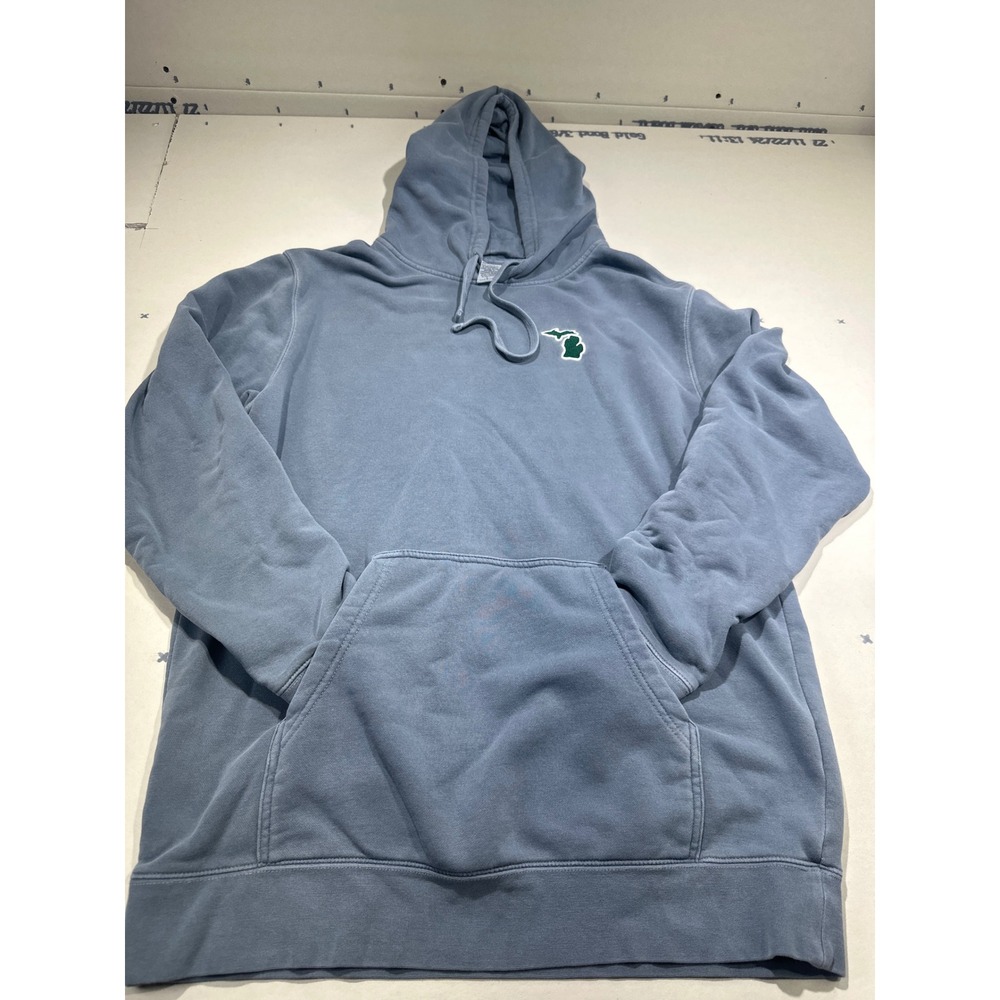 Independent Trading Co Michigan State Outline Hoodie Slate Blue Garment Dye L